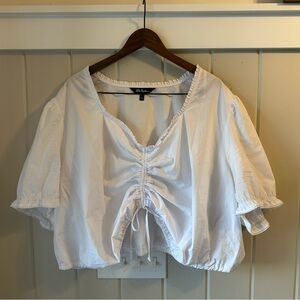 Ulla Popken White Ruched Blouse, NWOT, Size 32/XXL